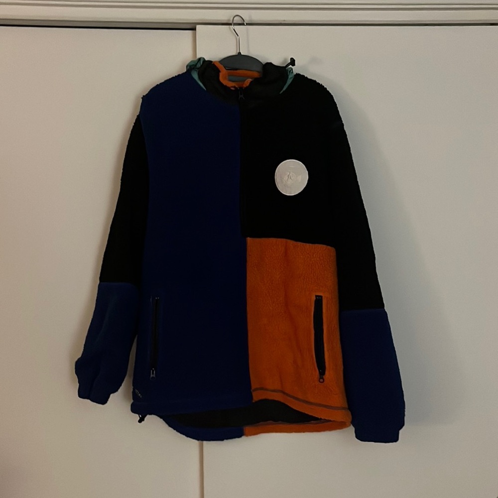 10.Deep Half-zip pullover jacket orange black and blue